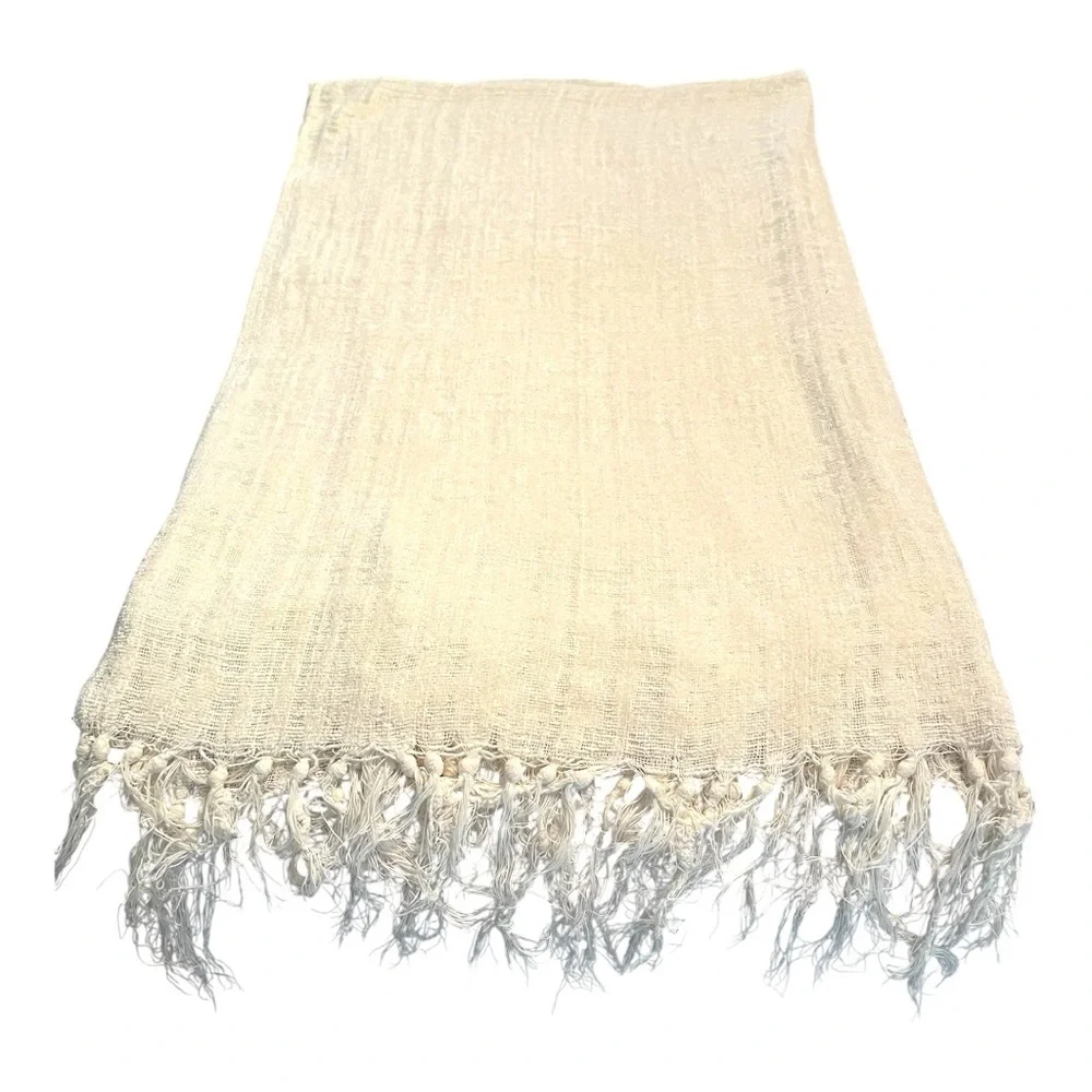 Ivory Chenille Throw Blanket With Fringe Edges Rayon Lightweight & Soft 63